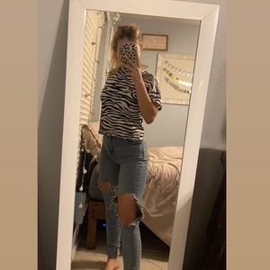 zebra print short sleeve crop top